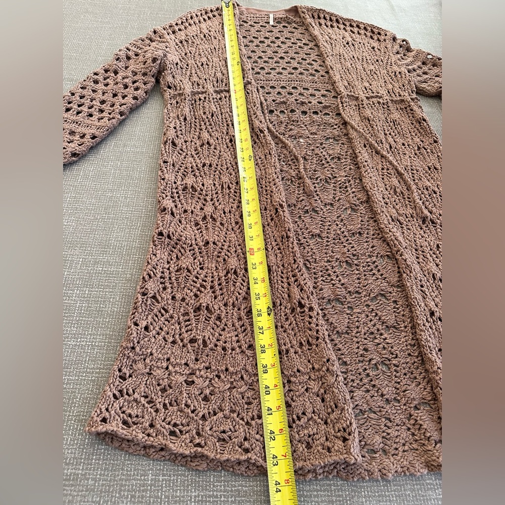 Free People Mauve Open-Knit Long Cardigan – Boardwalk Brown – Size Small (NWT) - Picture 10 of 12